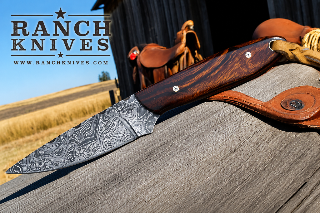 Buckaroo Damascus Compact Knife 6.25" – Handmade Damascus Steel Fixed Blade Knife with Rosewood Handle