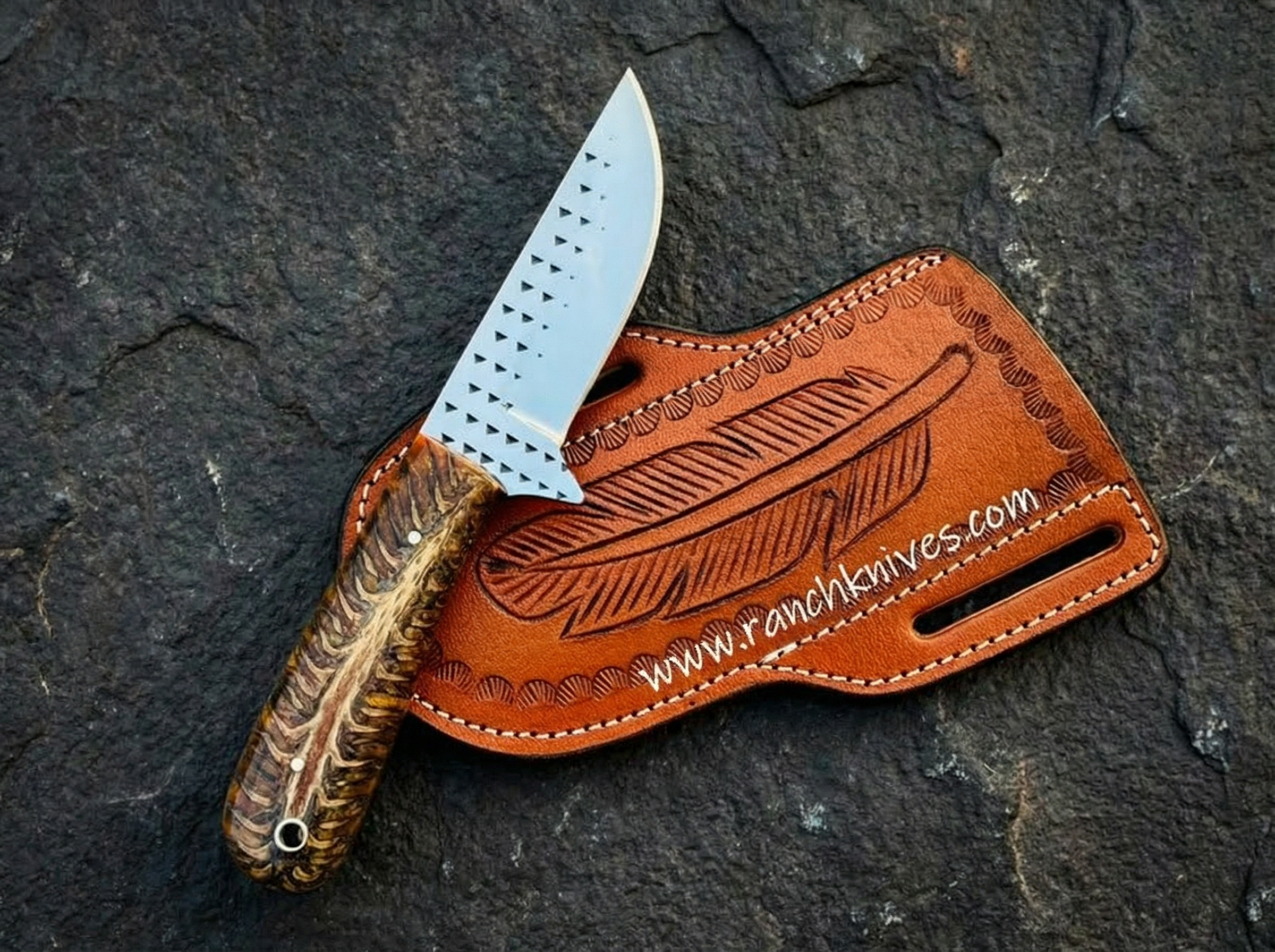 Hand-Forged 7.5" High Carbon Rasp File Steel Cowboy Knife – Pine Cone Resin Handle & Leather Sheath- Ranch Knives- Tool Knife