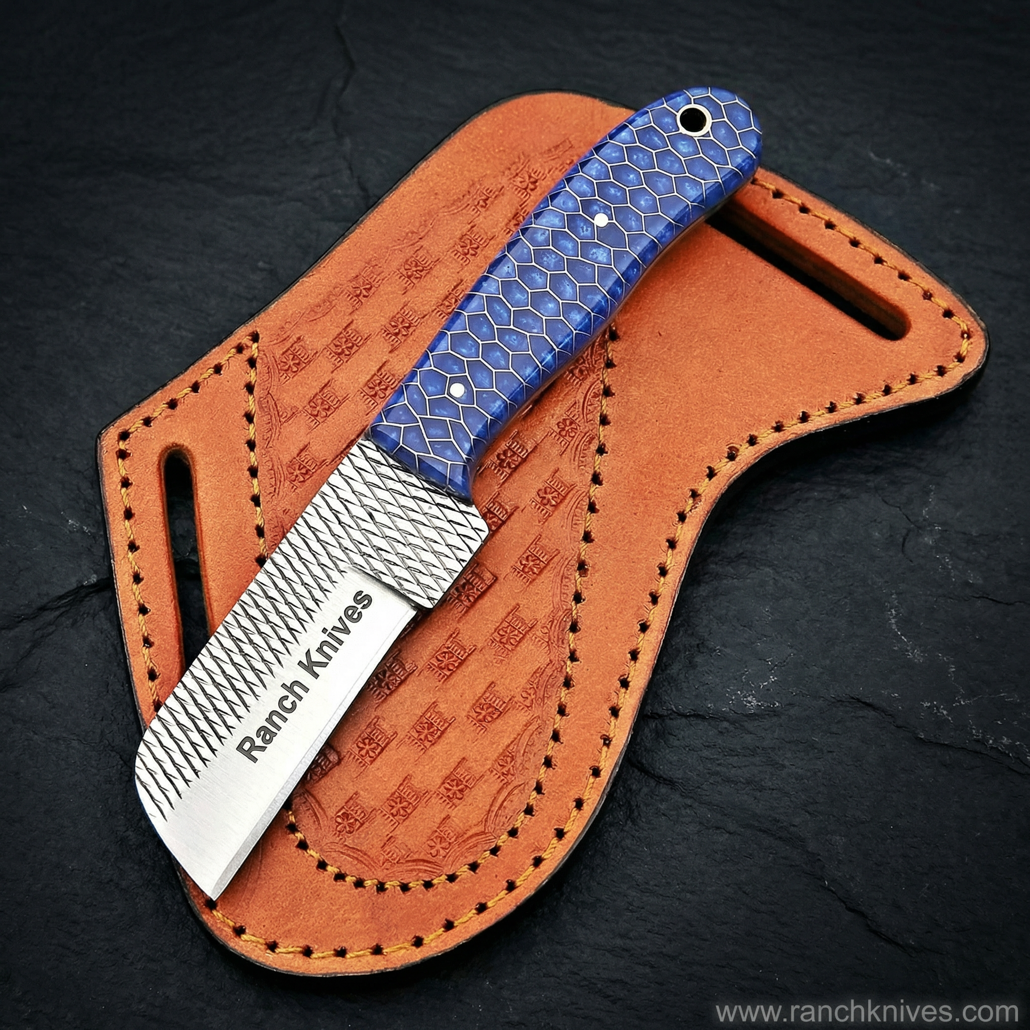 Hand-Forged 7" Cowboy Knife | 3" High Carbon Rasp File Steel | Hybrid Pine Cone Resin Handle & Leather Sheath