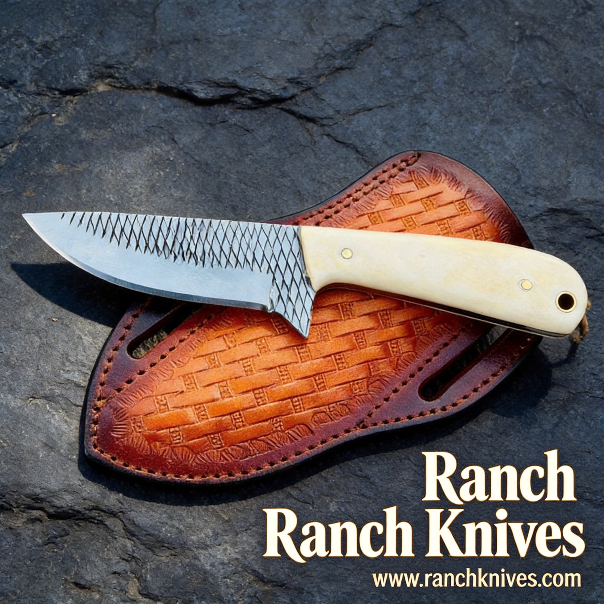” Cowboy Bush Knife - Rasp Steel Blade & Genuine Bone - Leather Sheath- Ranch Knives- Hunting Knife- Ranch- Skinner Knife- Cowboy Knife