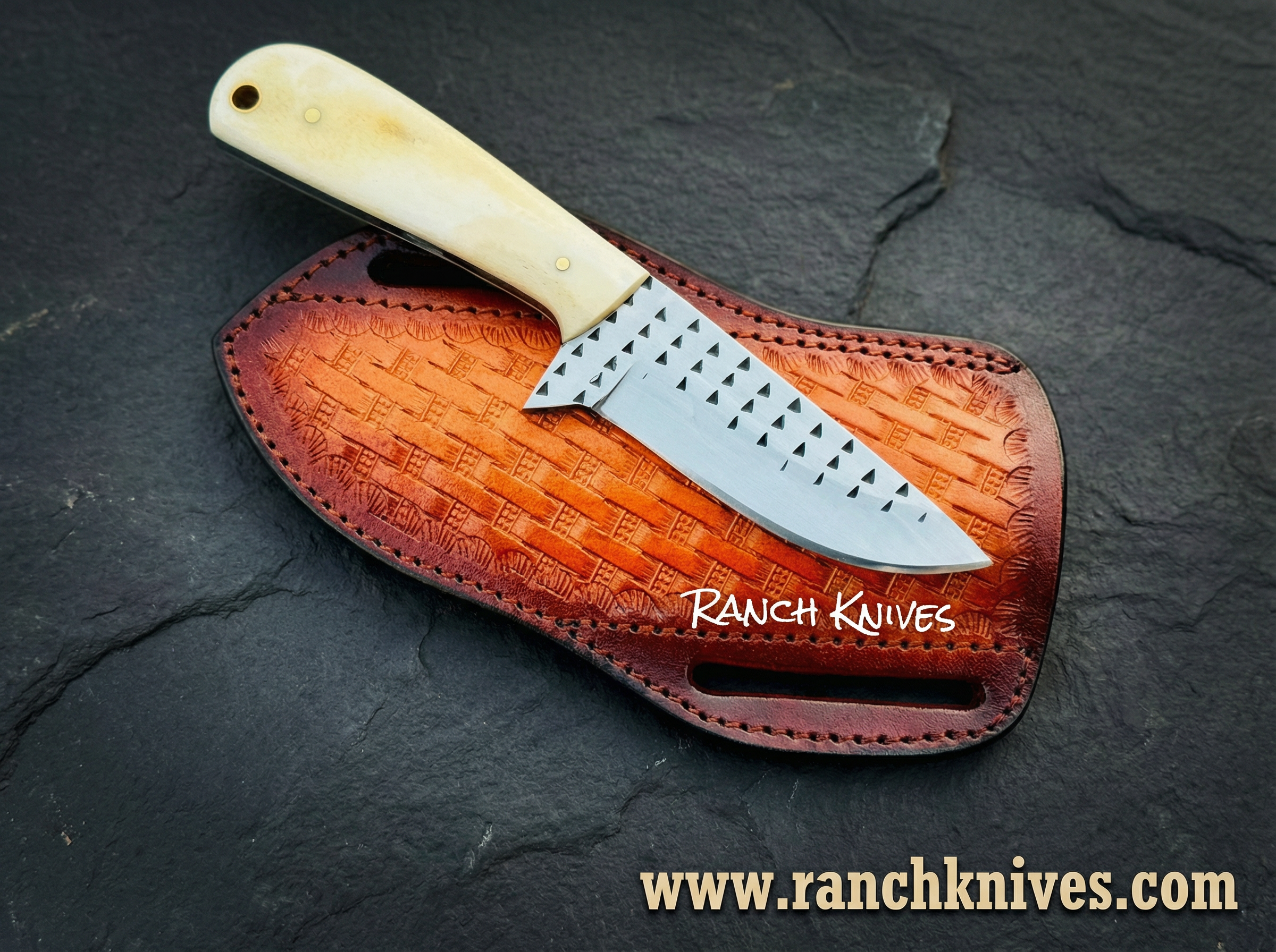 ” Cowboy Bush Knife - Rasp Steel Blade & Genuine Bone - Leather Sheath- Ranch Knives- Hunting Knife- Ranch- Skinner Knife- Cowboy Knife