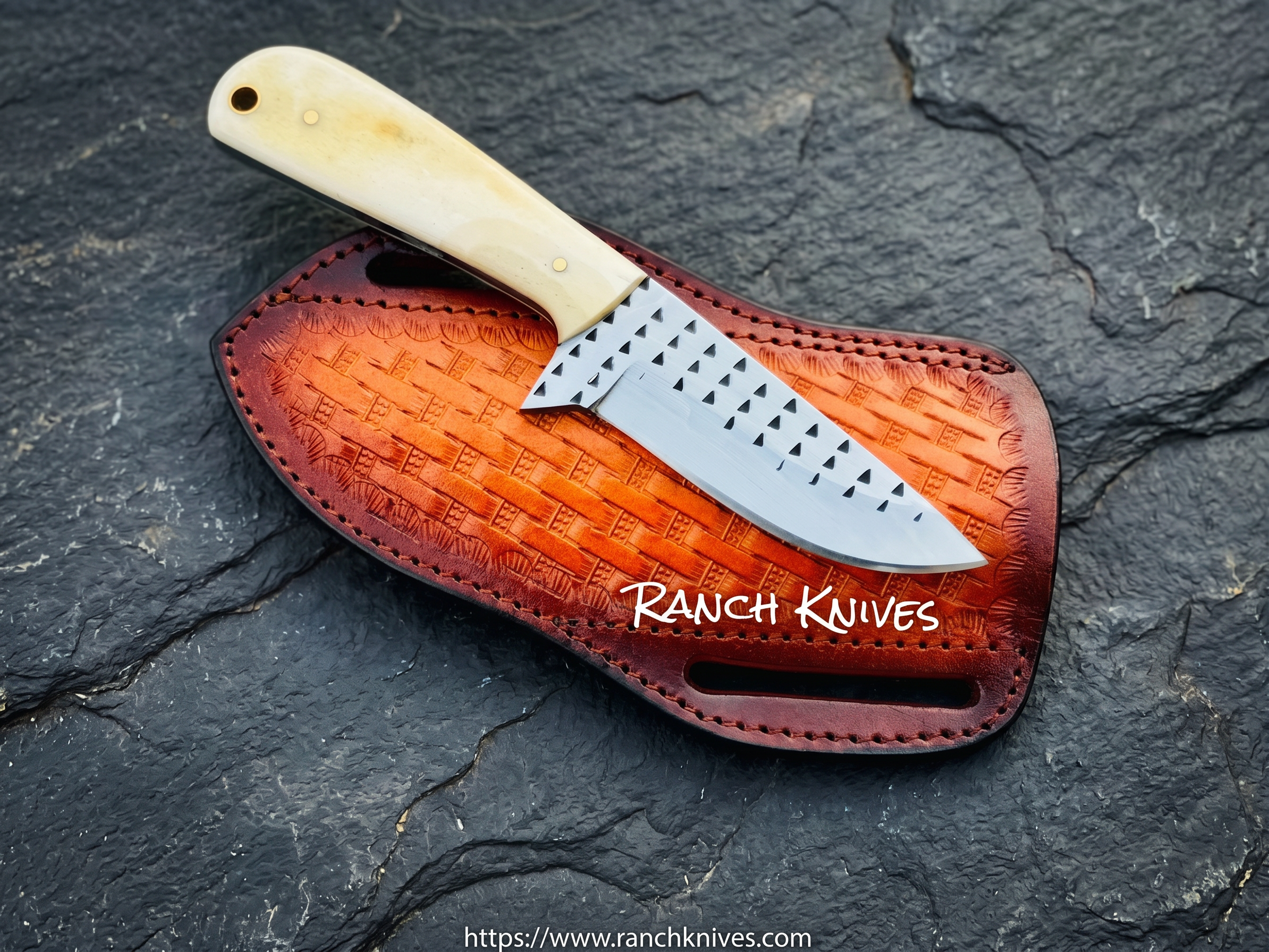 Cowboy Bush Knife 3.6" Rasp Steel Blade with Deer Bone Handle