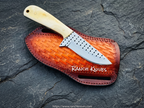 Cowboy Bush Knife 3.6" Rasp Steel Blade with Deer Bone Handle