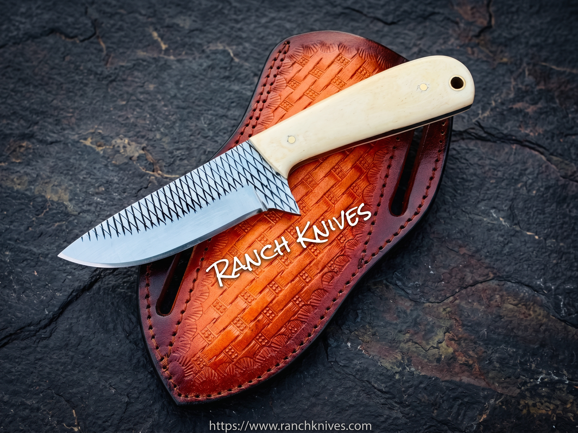Cowboy Bush Knife 3.6" Rasp Steel Blade with Deer Bone Handle