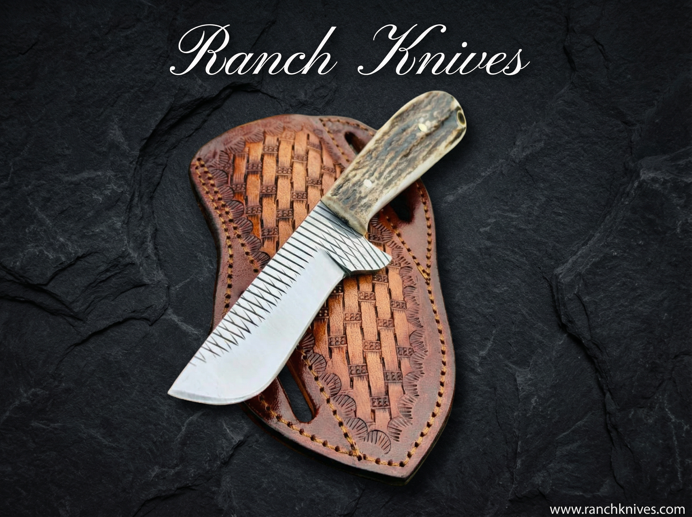 Custom Forged File Steel Skinner - 7" Overall - Authentic Antler Horn Handle- Ranch Knives- Skinner Knives - Hunting Knives