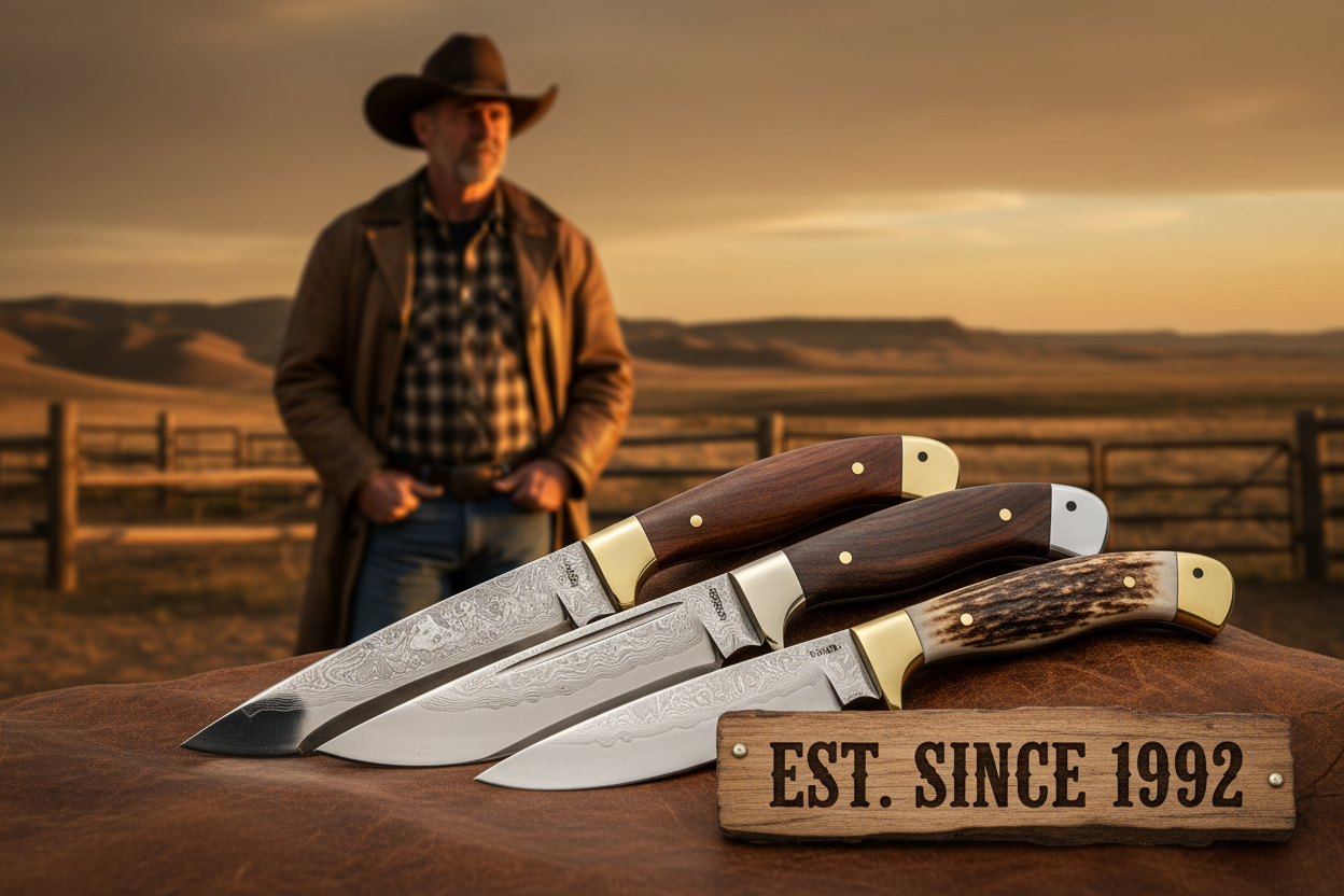 Ranch knives with a cowboy and est since 1992